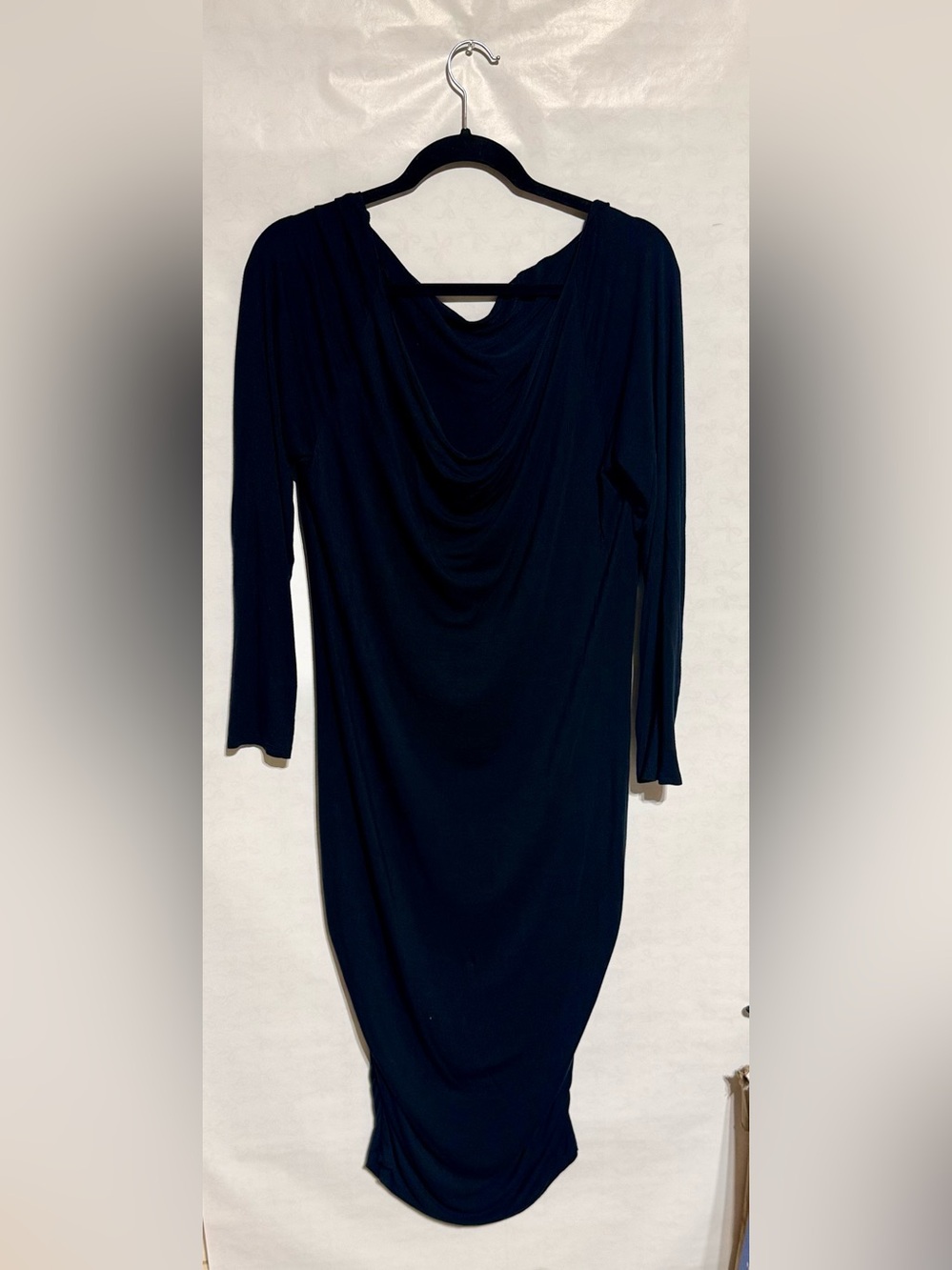 Elegant Black Draped Long-Sleeve Women’s Dress